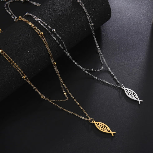 Jesus Fish Necklace For Women Stainless Steel Christian Faith Symbol Jesus Fish Pendant Necklace Religious Jewelry Inspirational Gift...