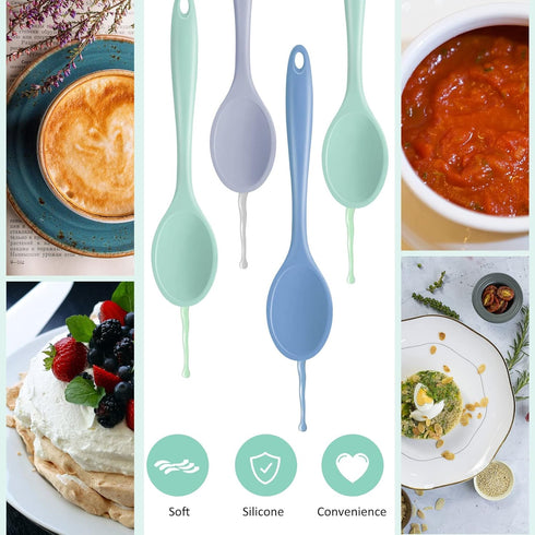 4 Pieces Large Silicone Mixing Spoon for Baking, Serving, Basting - Heat Resistant, Non Stick Utensil Spoon (Blue, Gray, Green)...