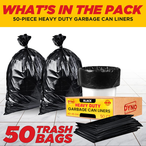 40-45 Gallon Heavy Duty Trash Bags, 1.5 Mil Black, 50 Count, Individually Folded, Industrial Strength, Made in USA...