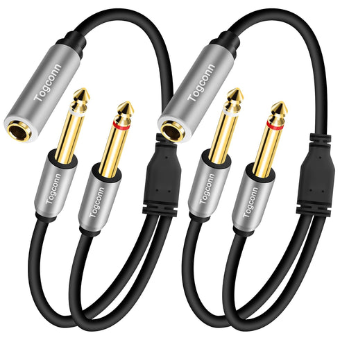 2-Pack 1/4 inch TRS Stereo Splitter Y Cable 1 Feet, 6.35mm TRS Stereo Female Plug to Dual 6.35mm Male TS Mono Jack Audio Speaker Adapter?Short 6.3...