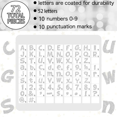 72 Pcs 4 Inch Glitter Bulletin Board Letters Chalkboard Classroom Letters Poster Cut out Letters for Bulletin Boards with Adhesive Dot Alphabet 0-...