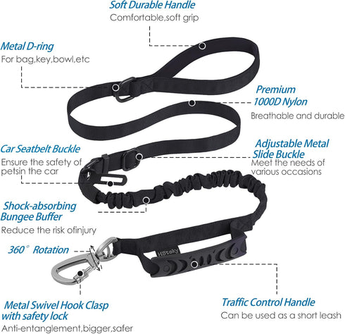 Hotsky Tactical Dog Leash Heavy Duty for Medium Large Dogs, 4-6Ft Strong Bungee Shock Absorbing Dog Leash, Padded Double Handle Military Dog Leash...
