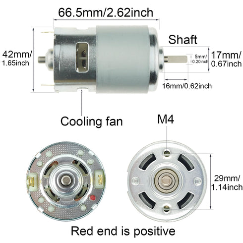 DC 775 Motor 12V-24V 6000-12000RPM 775 Electric Motor Double Ball Bearing High Torque Large Power Low Noise DC Motor with Bracket DIY for Mini Ang...