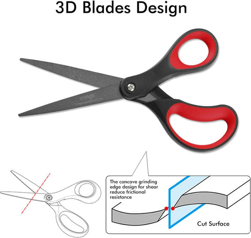LIVINGO 2 Pack 8" Titanium Non-Stick Scissors, Professional Stainless Steel Comfort Grip, All-Purpose, Straight Office Craft Scissors for DIY(Red/...