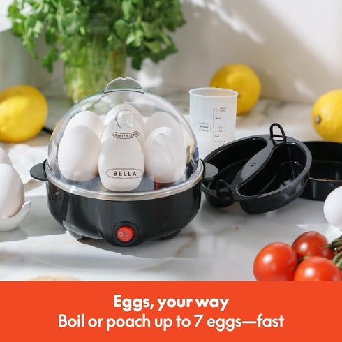BELLA Rapid Electric Egg Cooker and Poacher with Auto Shut Off for Omelet, Soft, Medium and Hard Boiled Eggs - 7 Egg Capacity Tray (1 Pack) Black...