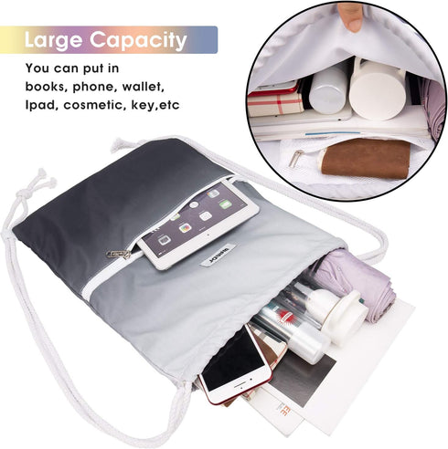 WANDF Drawstring Backpack String Bag Sackpack Cinch Water Resistant Nylon for Gym Shopping Sport Yoga (Grey)...