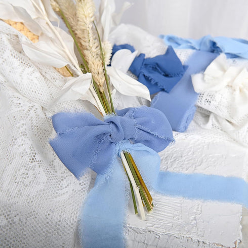 4 Pieces Handmade Fringe Chiffon Silk Ribbon 1.5" x 5.47Yd *4Pcs(Total 21.87Yd) Blue Ribbons Set for Wedding Invitations Bridal Bouquets Gifts Wra...