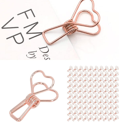 100 Pcs Mini Clips, Heart Shape Multicolor Paper Clips for Paperwork, Home, School, Office Supplies (Rose Gold)...
