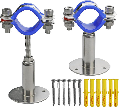 2PCS 304 Stainless Steel Wall Mount Ceiling Mount Pipe Supports, Adjustable Pipe Strap Clamp with screws for OD Pipe 32-34mm, Adjustable Height 50...