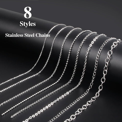 Ecoofor Necklace Chains for Jewelry Making, 62.3 Feet 8 Rolls 304 Stainless Steel Jewelry Chains for DIY Necklace Bracelet Jewelry Making with Sta...