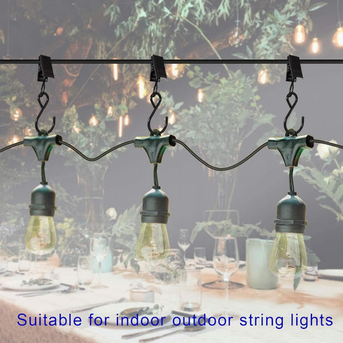 Stainless Steel S Hooks Curtain Clips, 50 Pack Hanging Party Lights Clips Hangers Gutter Photo, Art Craft Display, 2.4 Inch Long, Black...