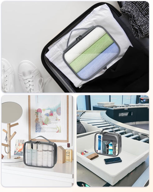 sportsnew Clear Toiletry Bag, TSA Carry on Travel Toiletry Bag Travel Bag Water-Resistant Cosmetic Makeup Bag for Women Man, Gray 2 pcs, patent pe...
