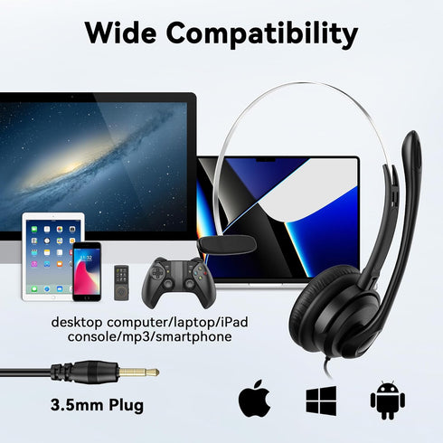 3.5mm Computer Headset with Microphone, Cell Phone Headset with Microphone Noise Cancelling for iPhone Samsung PC Business Skype Softphone Call Ce...