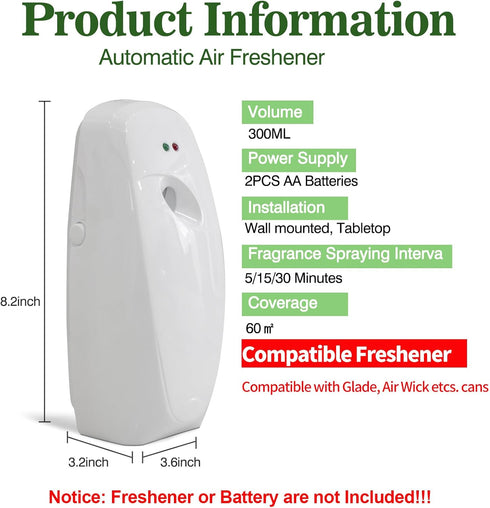 Automatic Air Freshener Dispenser 2-Pack,Histely Auto Air Freshener Spray Dispenser Wall Mounted or Free Standing Battery Powered w/Interval Spray...