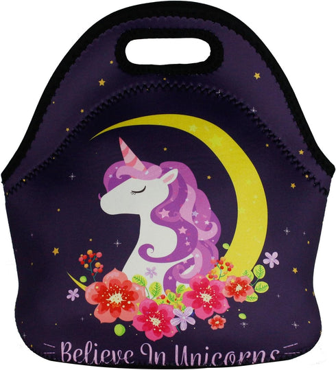 Violet Mist Cute Neoprene Lunch Bag Womens Insulated Lunch Bags Tote Black Unicorn Reusable Lunch Box Thermal Picnic Waterproof Lunch Handbag with...