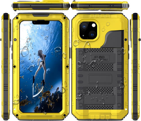 Waterproof Case for iPhone 13 Metal Case Heavy Duty Case Full Body Dustproof Dropproof Aluminum Alloy Case with Silicone Built-in Screen Protector...