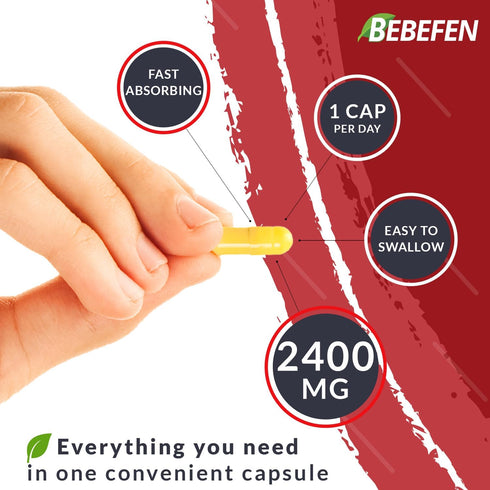 BEBEFEN Psyllium Husk Capsules 2400mg with Black Pepper - 2 Month Supply - Daily Soluble Fiber for Gut Health - Non-GMO and Gluten-Free Formula...