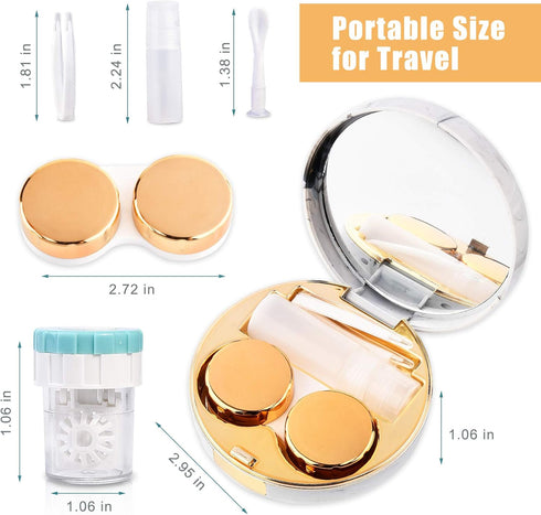 Contact Lens Travel Kit with Cleaner Washer, Portable Contact Box with Mirror Tweezers Remover Tool Solution Bottle for Daily Outdoor (Golden)...