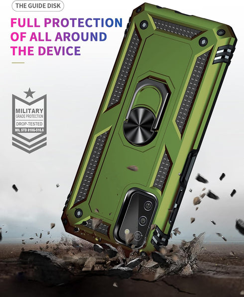 Military Grade Drop Tested Phone Case with Ring Holder Kickstand for Samsung Galaxy A03S, Olive Green...