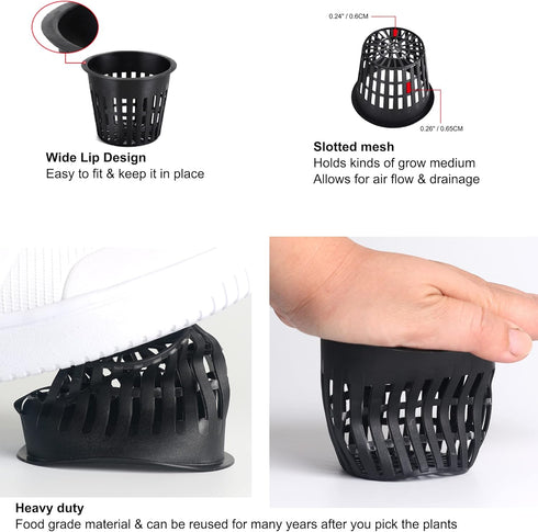 ORIMERC 15 Pack 4 inch Net Cup Pots with 15 feet Hydroponic Self Watering Wick for Aquaponics Buckets Insert Orchid Kratky Vegetable Garden Garden...