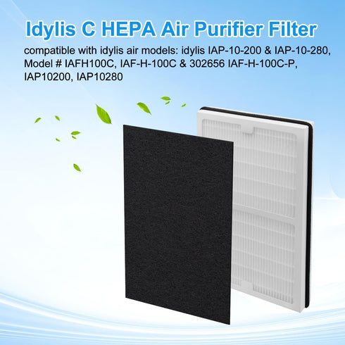 Replacement Idylis Filter C for Idylis Air Purifier IAF-H-100C, IAP-10-200, IAP-10-280 Model, Idylis C True Hepa Filter & 2 Activated Carbon Pre-F...