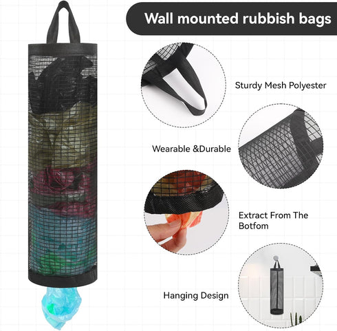 2Pack Plastic Bag Holder, Grocery Bag Holder for Plastic Bags Mesh Hanging Storage Dispenser Trash Bag Organizer Shopping Bag Holder for Plastic B...