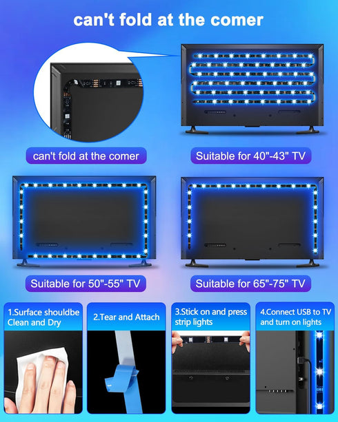 Daymeet LED Lights for TV 40-65 inch TV Behind Lighting, 13.1ft TV Led Backlight TV Led Light Strip, USB Powered RGB Led TV Lights Behind with Rem...