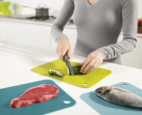 Joseph Joseph Duo Set of 3 Double-Sided Colour Coded Chopping Board Mat Set, Flexible, Easy to Store, Dishwasher-Safe - Opal...