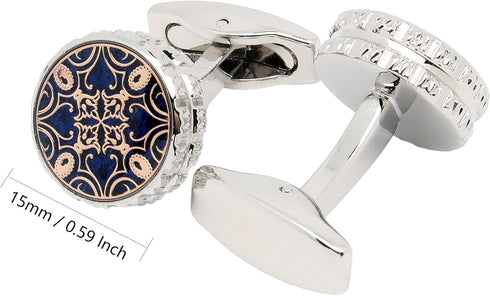 Novelty Floral Pattern Design Cufflinks for Men Round Silver Men's Cuff Link Set for Wedding Shirt Party Business Birthday Anniversary Dress...