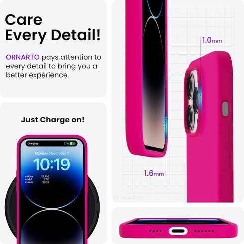 ORNARTO Compatible with iPhone 14 Pro Case 6.1, Slim Liquid Silicone 3 Layers Full Covered Soft Gel Rubber Phone Case Protective Cover with Microf...
