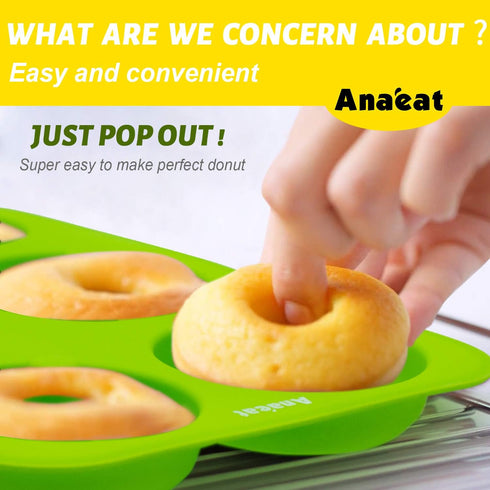 Anaeat 2 Pack Donut Pan Silicone Baking Mold, Just Pop Out! Non-Stick Doughnuts Baking Pans BPA Free for 6 Full-Size Donuts, Muffins, Cake Biscuit...