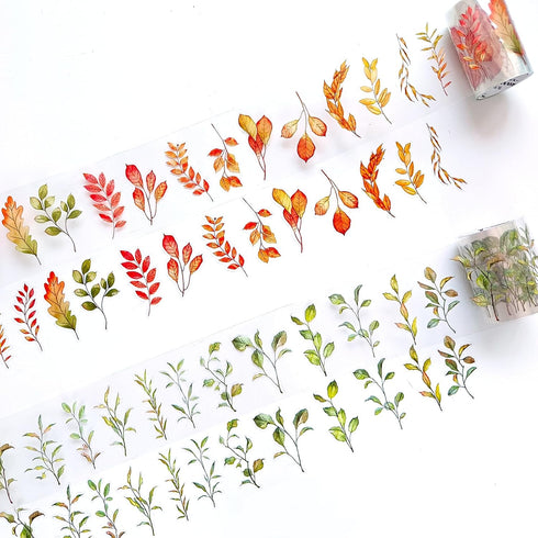 Plant Leaf Stickers 2 Roll, Clear PET Tape Stickers for Journaling, Autumn Aesthetic Stickers for Scrapbooking, Junk Journal, Crafts Decorative - ...