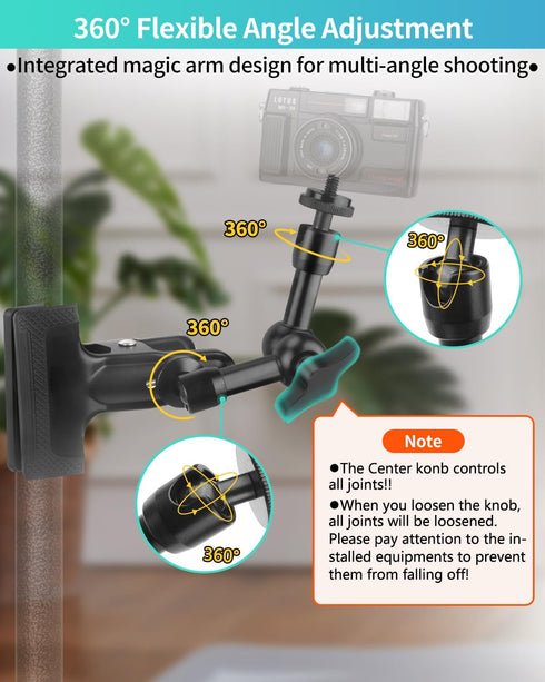 Super Clamp Camera Clamp Mount 5.5 Inches Magic Arm with 1/4" Thread, Articulating Arm with Clamp,Tripod Camera Mount Clip Clamp with Adjustable f...