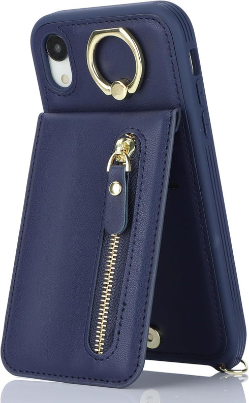 iPhone XR Phone Case with Card Holder for Women, iPhone XR Case Wallet with Strap Credit Card Slots Crossbody with Kickstand Zipper Case for iPhon...