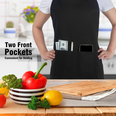 Xornis 2 Pack Adjustable Bib Aprons with 2 Pockets Apron for Women Men Kitchen Cooking Chef, Black...