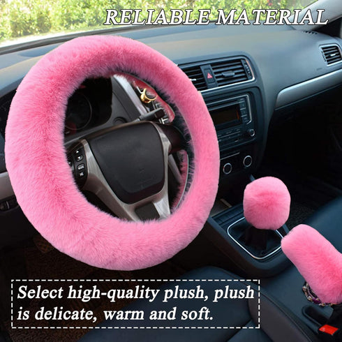 Fluffy Steering Wheel Cover for Women,LXPKKIG Faux Wool Steering Wheel Cover Cute Fluffy Car Accessories Set for Women Girls Universal Fit 15 inch...