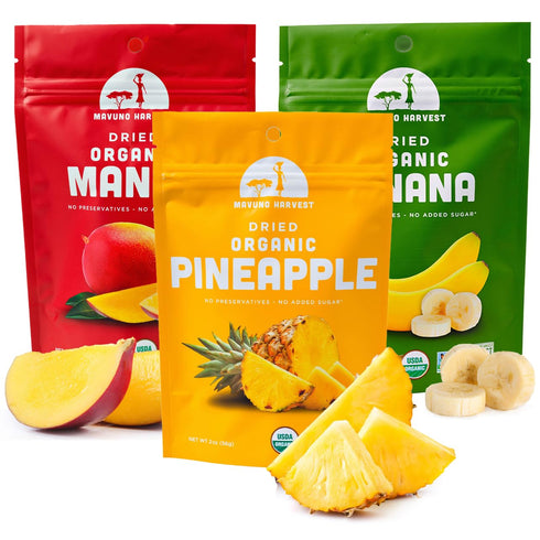 Mavuno Harvest Organic Dried Fruit Variety Pack | Dried Mango, Pineapple, and Banana | Healthy, Vegan, No Sugar Added, Non GMO Snacks for Kids & A...