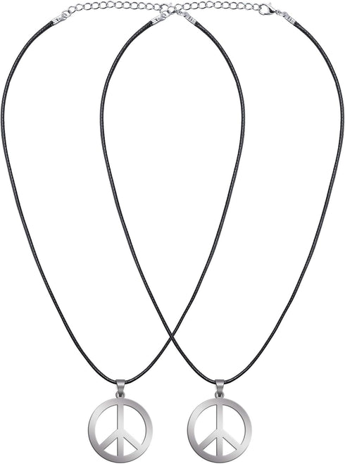 2 Pack Hippie Style Peace Sign Necklace Hippie Party Dressing Accessories, Silver...