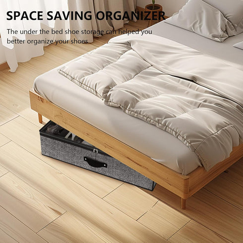 Under Bed Shoe Storage Organizer for Closet Fits 24 Pairs-Sturdy Underbed Shoe Storage Box Bins,Set of 2 (Linen-like Black)...