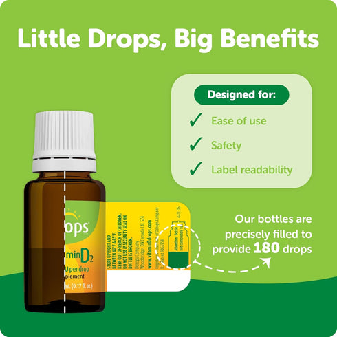 Ddrops Vegan 1000 IU 180 Drops - Daily Vitamin D Liquid - Supports Bone Health & Immune System. No Large Capsules, No Preservatives, Non-GMO, Alle...