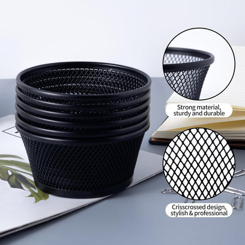 SLSON 6Pack Paper Clip Holder Wire Mesh Paperclip Dish Holders Desktop Round Paper Clip Dispenser for Desk Office Organizer Accessories,Black...