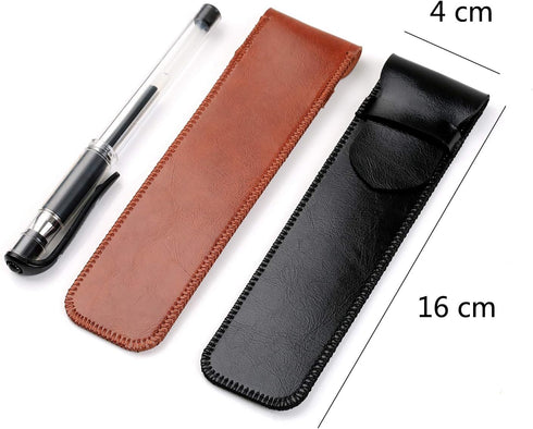 Daimay Leather Pen Case Holder Handmade Fountain Pen Pouch Soft Pen Protective Sleeve Cover for Ballpoint Pen, Stylus Touch Pen - Pack of 2 (Black...