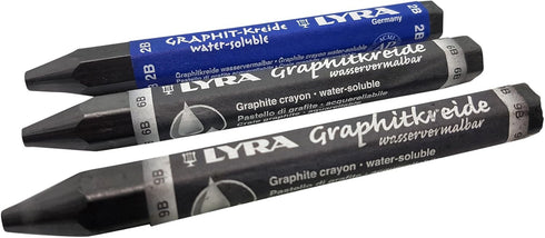 LYRA Graphite Stick, Assorted degree Graphite stick set - Water Soluble - 2B 6B 9B, Art, drawing supplies for sketch & shading pencils - 3 crayon ...