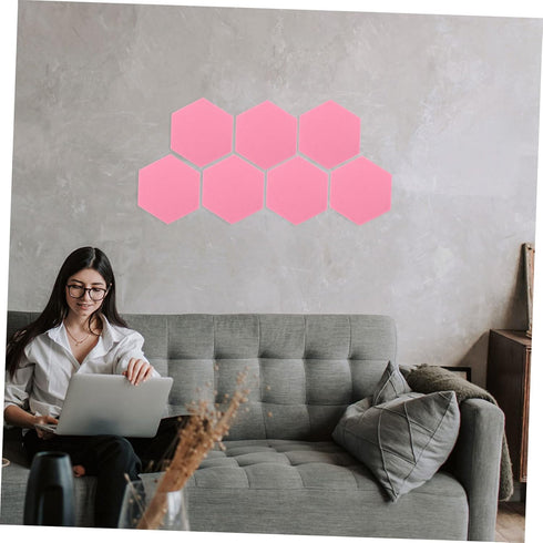 STOBOK 12 Pcs Felt Backdrop Wall Sticker Black Decor Cork Hexagon Felt Bulletin Board Tiles Self Adhesive Felt Board Pink Decor White Felt Hexagon...