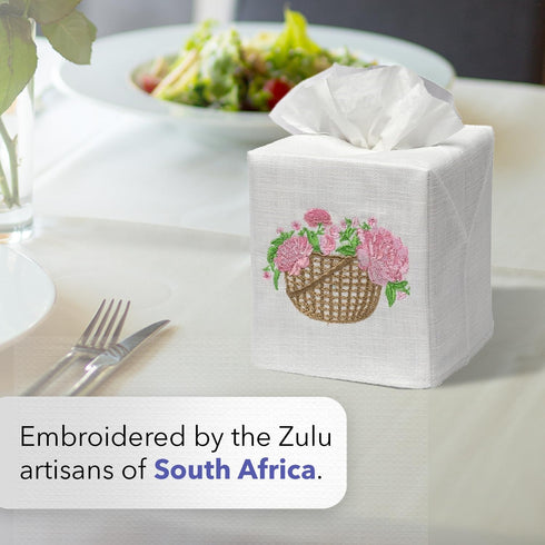Jacaranda Living Square Tissue Box Cover, Linen/Cotton Fabric Tissue Holder, Decorative Cloth Tissue Cube Cover, Scrolls Design French Scroll (Bei...