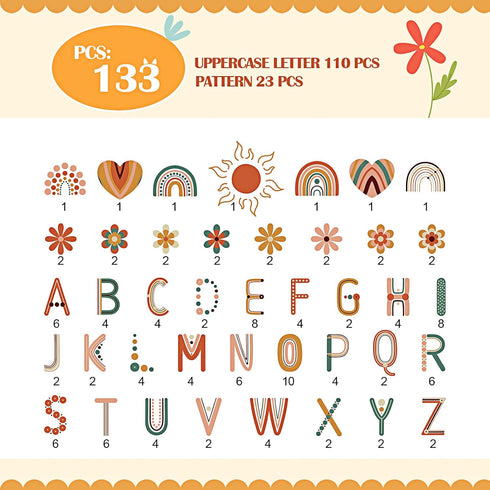 Tenare 133 Pcs Boho Bulletin Board Letters Back to School Rainbow Alphabet Cutouts Set 110 Uppercase Poster Board Letters 23 Symbols ABC Letters f...
