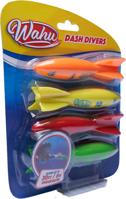 Wahu Dash Divers Pool Diving Toy Set with 5" Diving Sticks Marked with Points, 4-Piece Underwater Diving Torpedoes Set for Kids Ages 5+, Glides up...