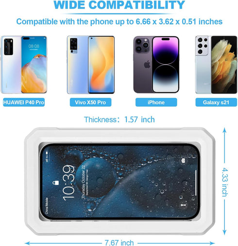 Waterproof Shower Phone Holder Wall Mounted 360°Rotation Anti Fog HD High Sensitivity Touch Screen Phone Case for Bathroom Bathtub Kitchen Mirror ...
