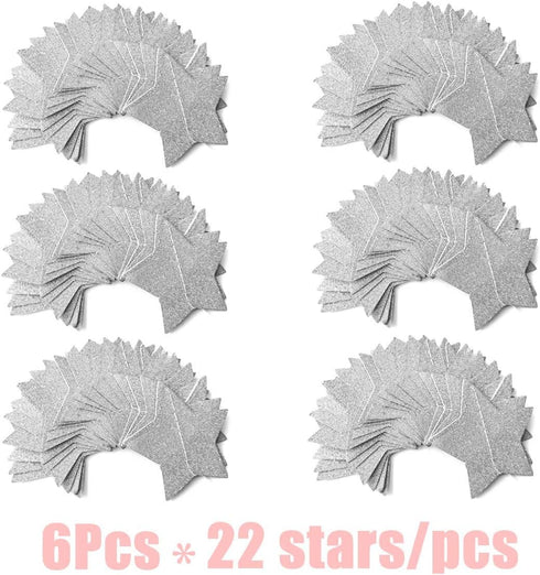 6 Pcs Glitter Silver Star Paper Garland Christmas Birthday Party Decorations Sparkling Bunting Banner Hanging Decorations for Bridal Shower Baby S...