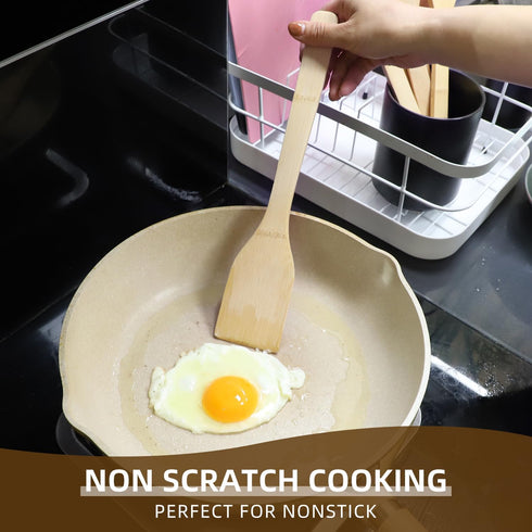 6-Piece Bamboo Wooden Spoons for Cooking Wood Spatula Spoon Nonstick Kitchen Utensil Set with 3-Piece Bamboo Take Along Reusable Utensil Set for H...